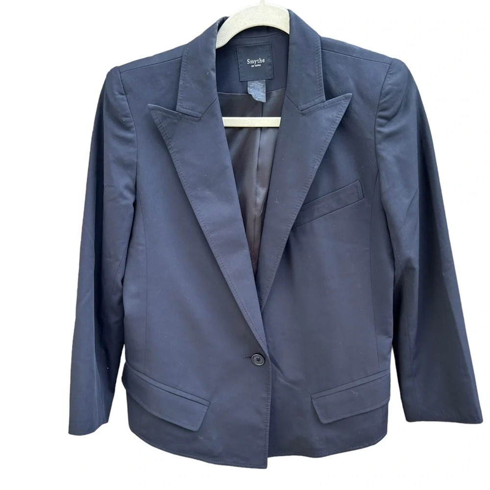 SMYTHE BLACK CLASSIC ONE BUTTON WOOL BLAZER